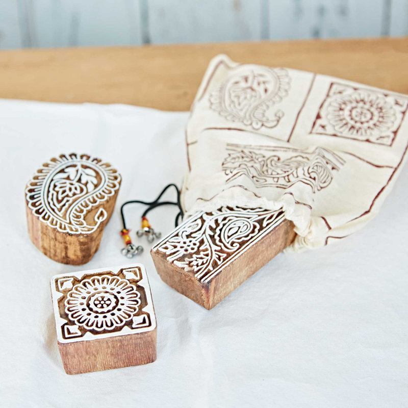 Three Assorted Design Wooden Printing Blocks