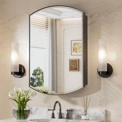 Arch Medicine Cabinet with Storage, Beveled Glass, Adjustale Shelves,Metal Frame
