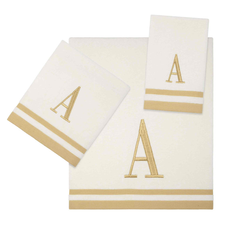 GRY/IVR Monogram Towel Set, 3 Piece Towel Set, Ivory