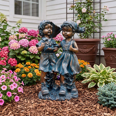 Charming Magnesium Oxide Boy and Girl Statues, Ideal for Garden and Patio Decor, Weather-Resistant and Lightweight