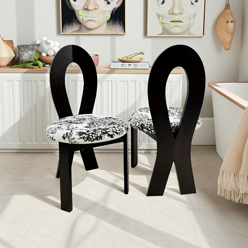 Ensemble de 2 chaises de salle à manger clés avec revêtement en lin, coussin rond et structure en bois massif - texture de grain de bois distinctif pour la cuisine et la salle à manger (noir)