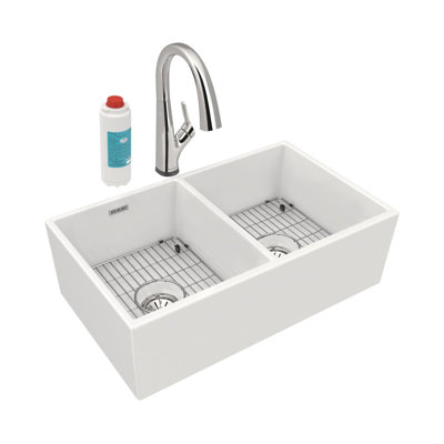 33" L x 20" W Double Basin Farmhouse/Apron Kitchen Sink with Faucet