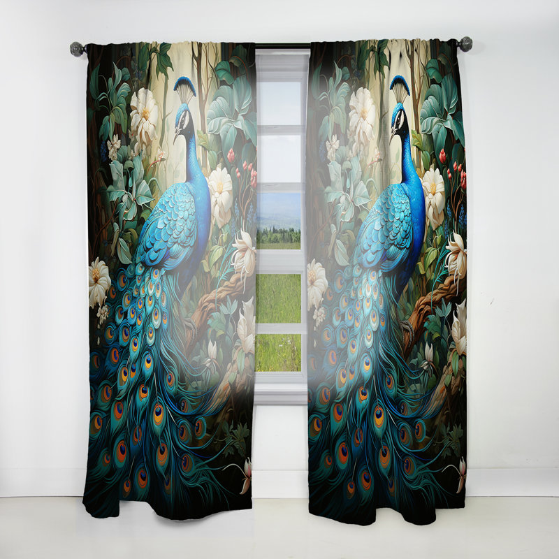 Teal Peacock Monochrome - Modern Velvet Curtain - Room Darkening - 1 Panel, 52" W x 120" L