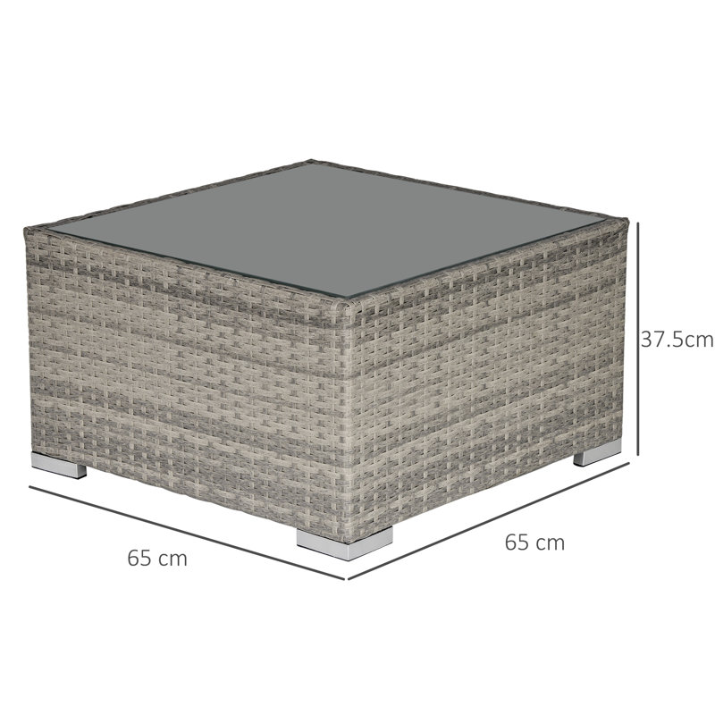 Hoffert Rattan Garden Coffee Table Tempered Glass Top, Grey