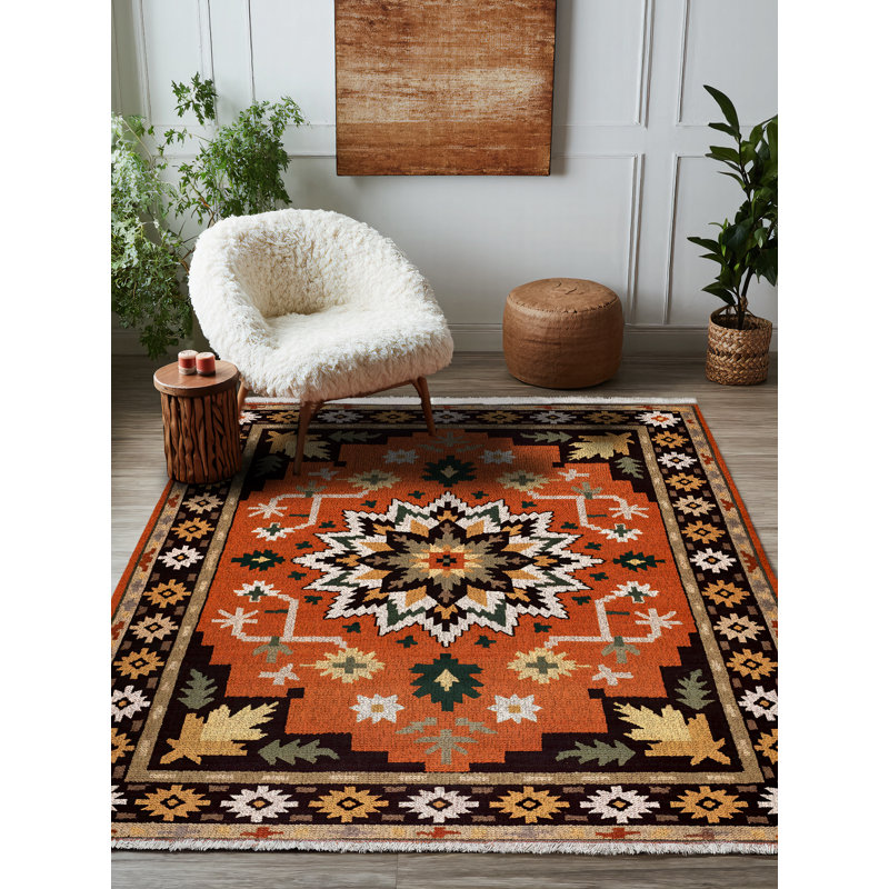 Tapis marocain beige / brun en coton et polyester à imprimé numérique Madeline Collection, Rectangle 3 pi 4 po x 5 pi