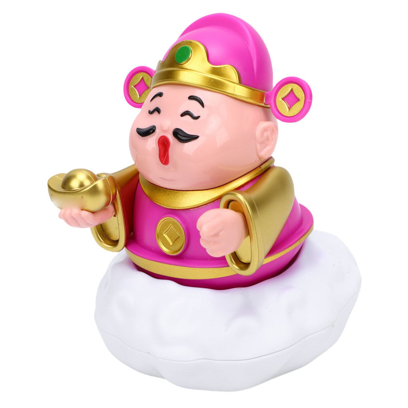 Statue de Caishen à énergie solaire secouant la figurine de Tsai Shen Yeh Wealth Fortune pour magasin de voiture de bureau mauve