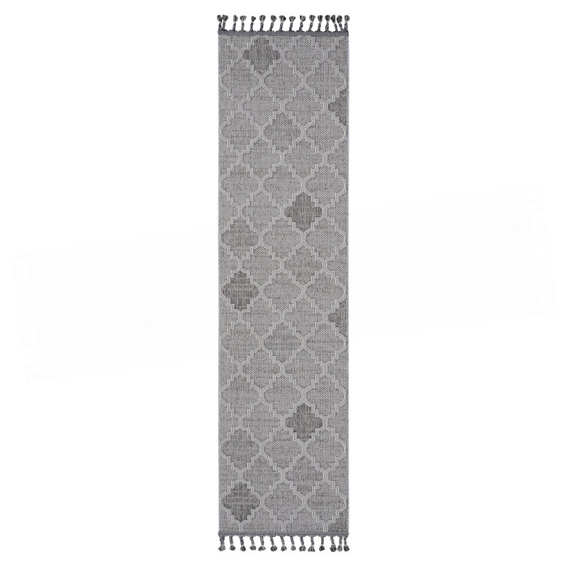 Collection White/Grey /Trellis Indoor/Outdoor Area Rug, Runner 2'2" x 8'