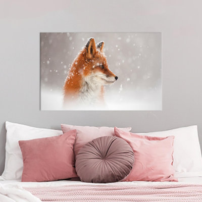 Art de renard dans la neige 3D sur le thème de l'hiver imprimé sur toile de coton pour la maison ou les décorations de Noël
