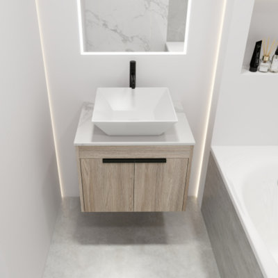 24 " Modern Design Float Bathroom Vanity With White Rectangular Ceramic Basin Set