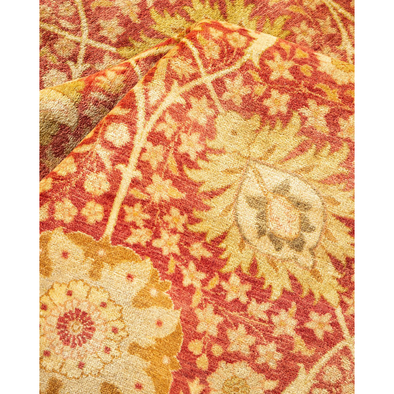 Tapis orange noué à la main de conception unique 6 pi x 9 pi 1 po Keenan