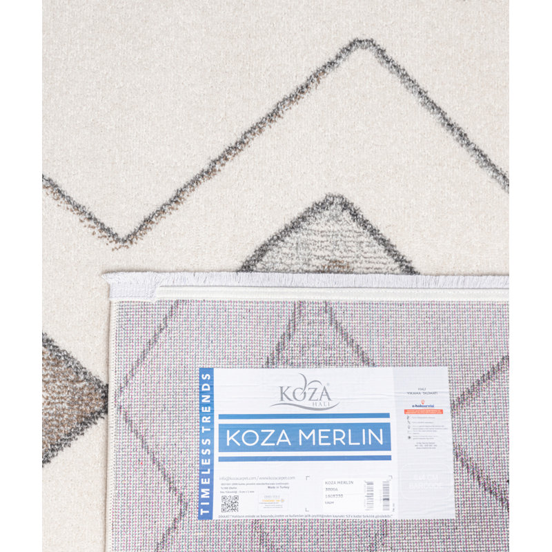 Tapis rectangulaire en polypropylène tissé à la machine géométrique crème / gris, Rectangle 6 pi 7 po x 9 pi 6 po