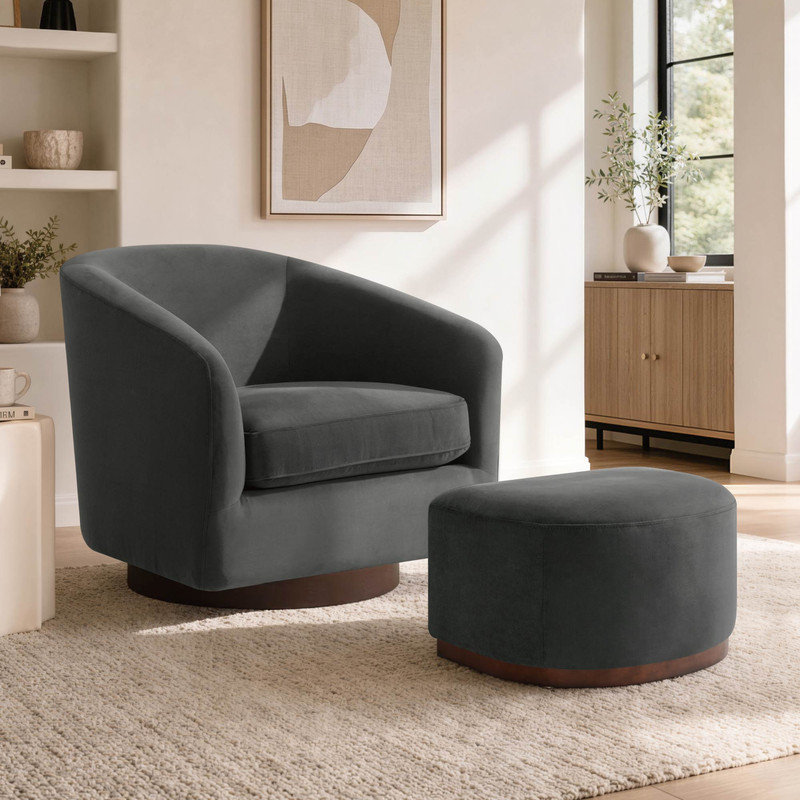 Fauteuil demi-tonneau pivotant avec repose-pieds Bennett, Asphalt