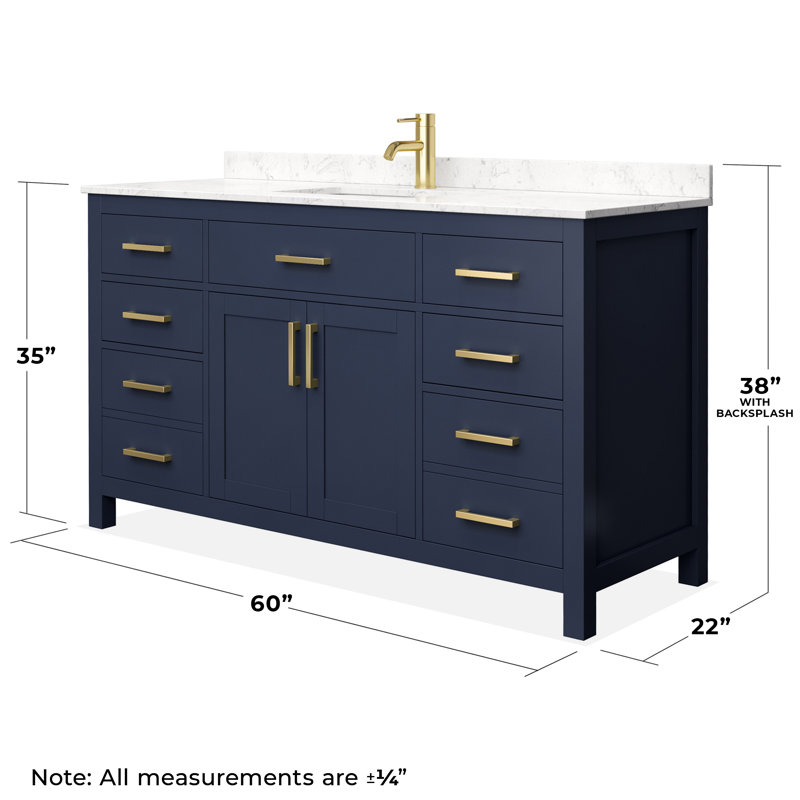 Beckett 60" Single Bathroom Vanity Set, Carrara Cultured Marble, Dark Blue, Brushed Gold