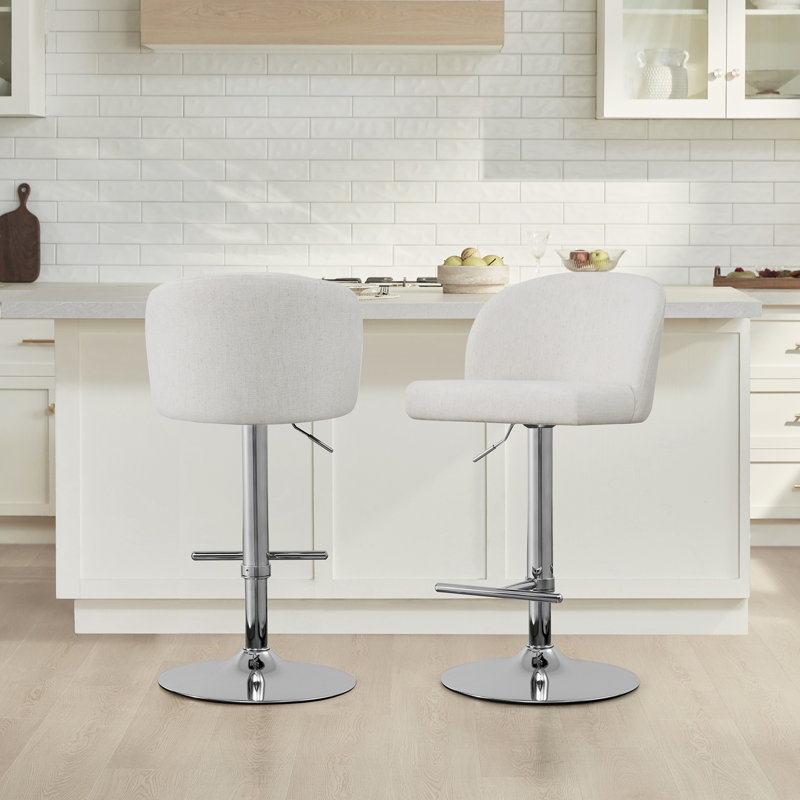 Keily Swivel Adjustable Height Bar Stool, Silver, 2, Cream