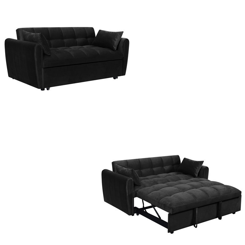 Canapé-lit 65 po en velours convertible - Causeuse pliable 3-en-1 avec dossier réglable - Gris foncé, Noir