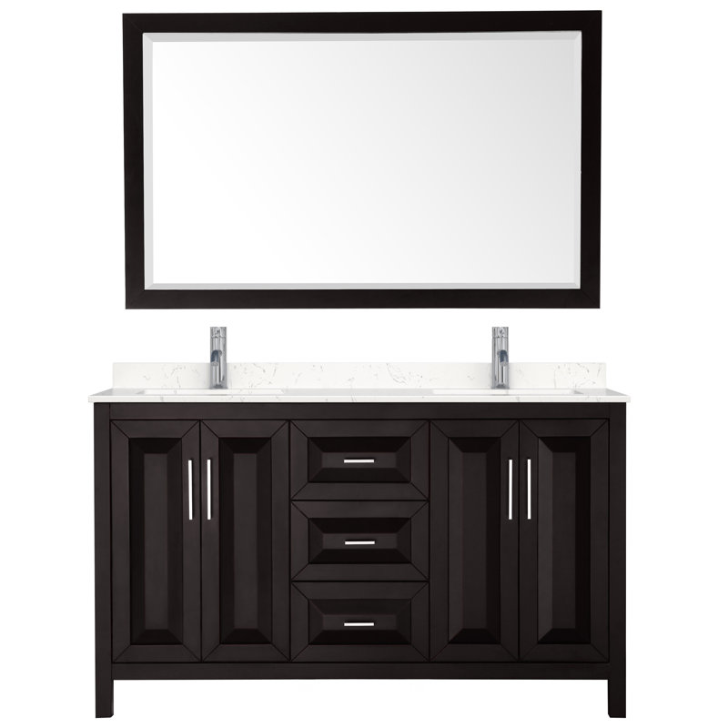 Daria Double Bathroom Vanity Set with Mirror, Polished Chrome, Dark Espresso, 72"
