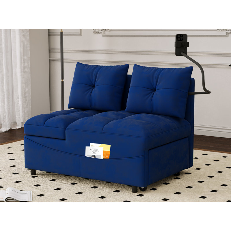 Fauteuil convertible 3 en 1, Velours bleu