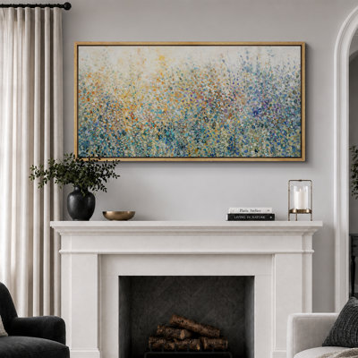 Soft Pastel Meadow Abstract Floral Landscape Living Room Wall Decor Extra Large Pictures Framed Canvas Print Wall Art