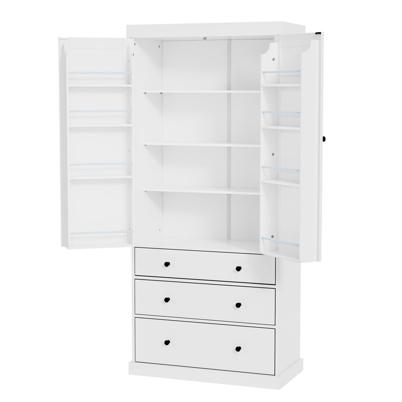 Buffet décoratif, garde-manger de style campagnard, grande armoire de rangement autoportante avec 3 tablettes réglables