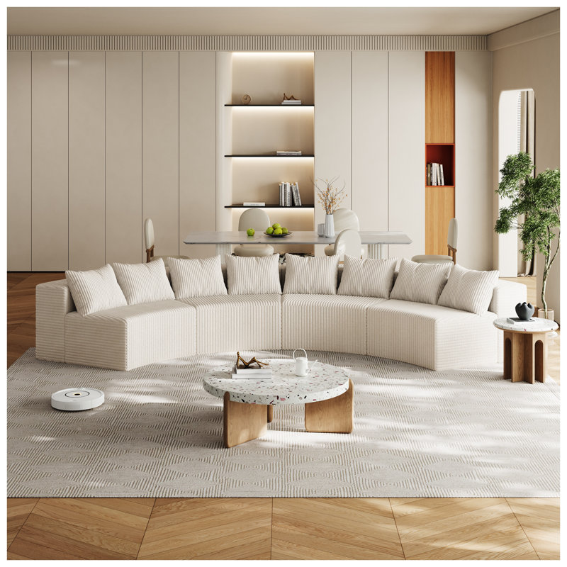 Canapé modulaire semi-circulaire Corduroy, H 30,5 po x l 156 po x P 36 po, Blanc