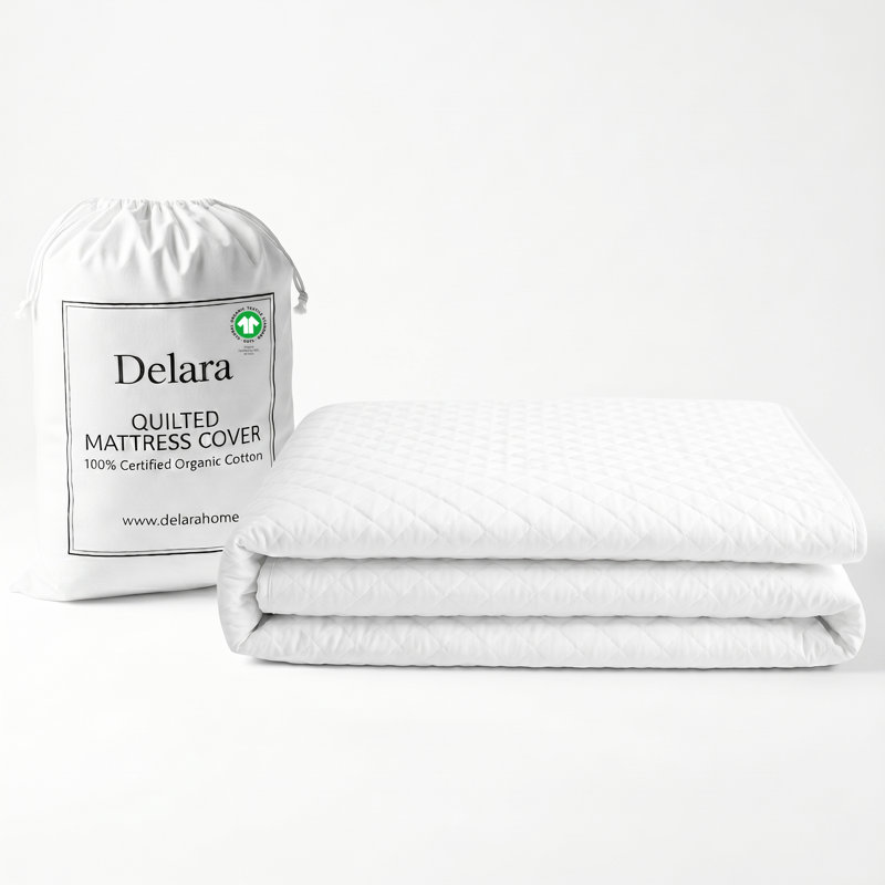 Housse de surmatelas en coton matelassé Delara, 100% coton biologique certifié GOTS, 400TC, 300 g / m², rembourrage de 0,25 po, poche profonde 18 po - grand 60 po x 80 po