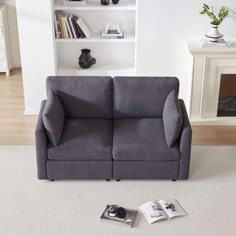 59" Upholstered Loveseat Modern Modular Sofa, Gray