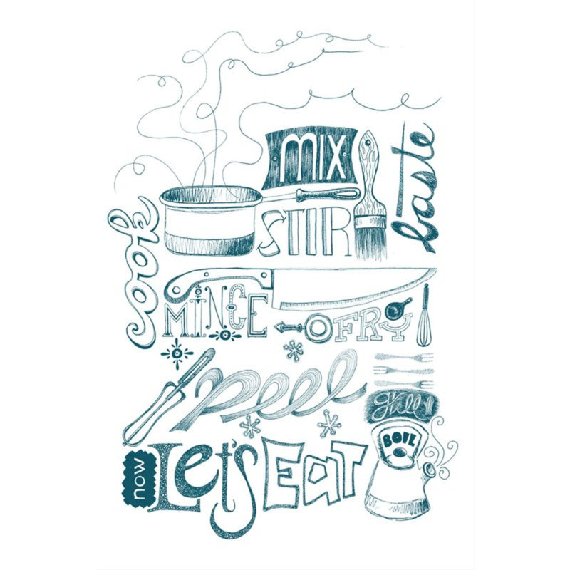 Impression d’art textuel sur toile tendue bleu de cuisine, H 24 po x l 16 po x P 1,5 po