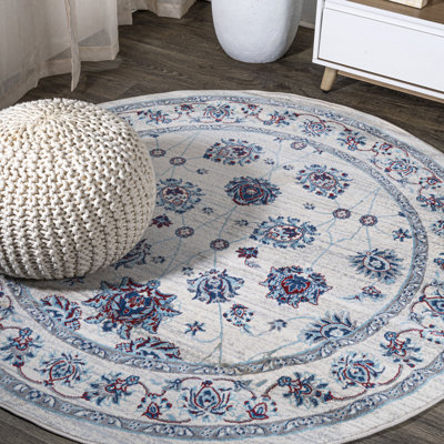 Tapis persan traditionnel ivoire / bleu / rouge Hatha