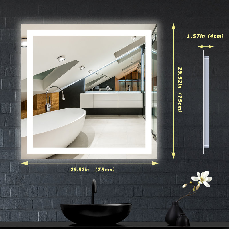 Miroir de maquillage / rasage mural Naliyah, 30 po x 30 po
