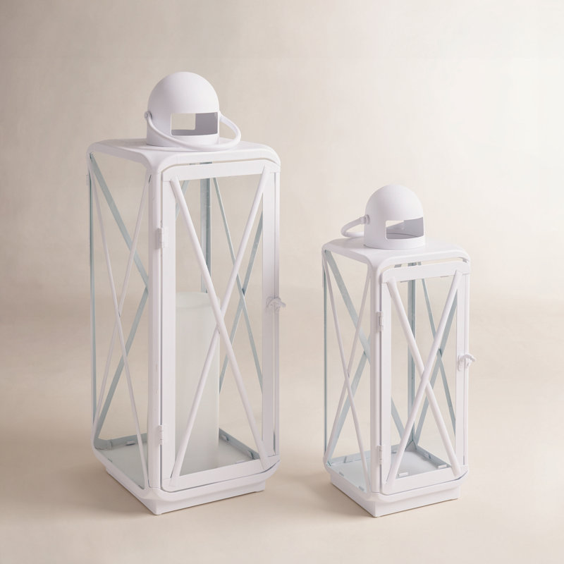 23'' H Metal Floor Lantern, White