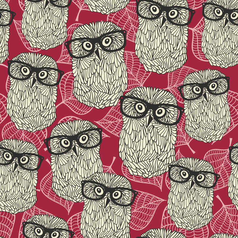Castella Seamless Pattern with Owls on the Leaves Background. 1 Piece Wrapped Canvas Wall Art, 51cm H x 51cm W x 3.8cm D