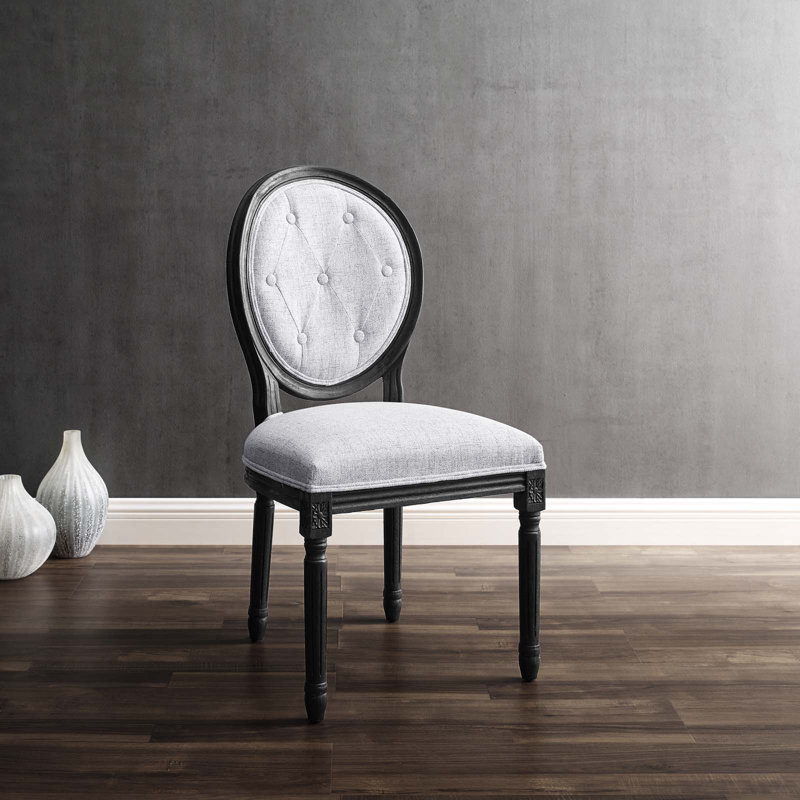 18 " H Tufted Upholstered Side Chair, Light Gray Polyester, Black