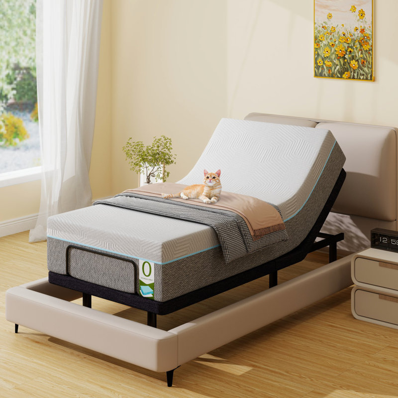 Structure de lit réglable avec matelas en mousse viscoélastique gélifiée blanche de 12 pouces, Simple TG