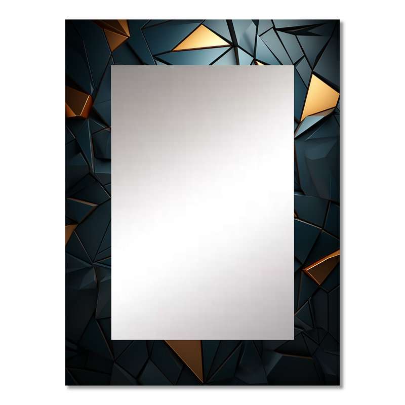 Gold and black Stylish Dark Geometric Elegance - Tile Unique Wall Mirror, Gold Mirror, Printed Metal Art, 32" x 24"