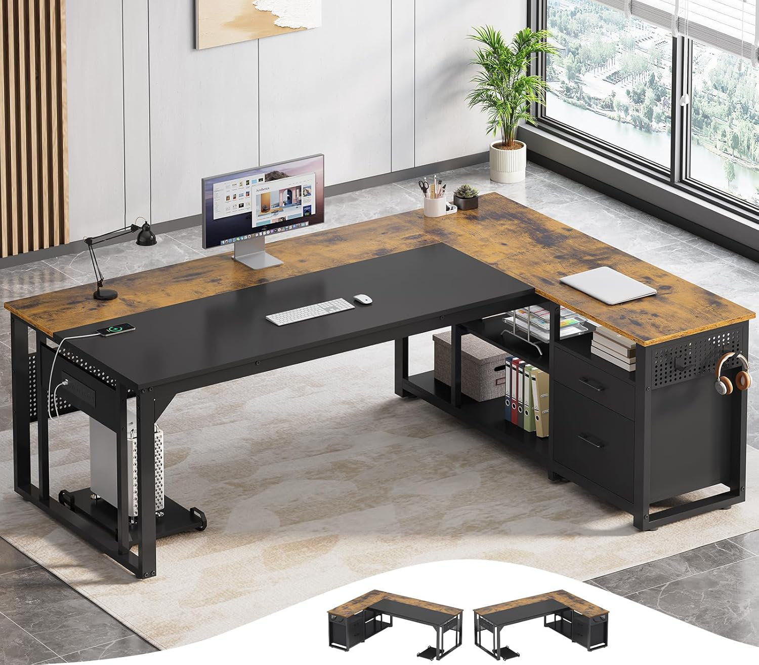 17 Stories Executive Desk & File Cabinet | Home Office