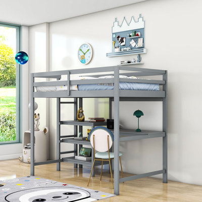 Lit mezzanine simple en bois avec bureau et tablettes Moskowitz Kids