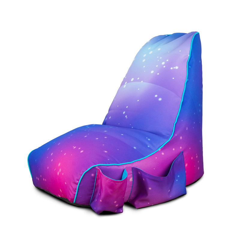 rucomfy Beanbags rugame Kids Gaming Bean Bag Chair with Pockets, High Back, Contrast Piping. Purple Galaxy 70x80x70cm