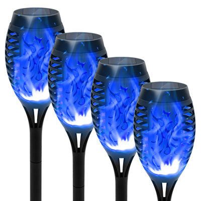  Lumières de flamme de torche solaire d'extérieur bleues solaires pour le décor de jardin, lumières solaires de paysage décoratives pour l'allée de pelouse, 4