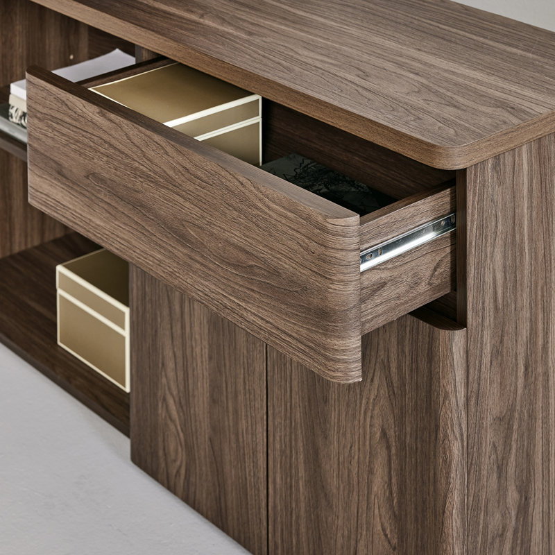 Bureau d'écriture modulaire en L avec armoire de rangement Cuuba, Noyer
