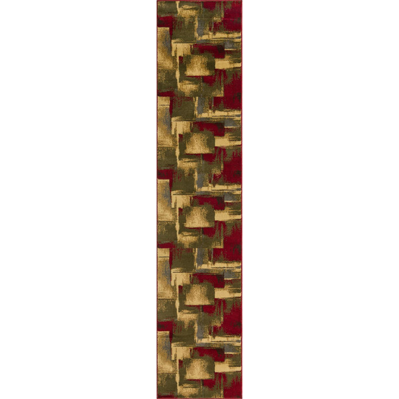 Tapis contemporain Trejo couleur vin carré, Tapis de couloir 2 pi 2 po x 10 pi
