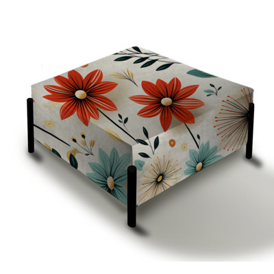 Beige Coastal Harmony Floral Pattern II - Floral Large Square Ottoman