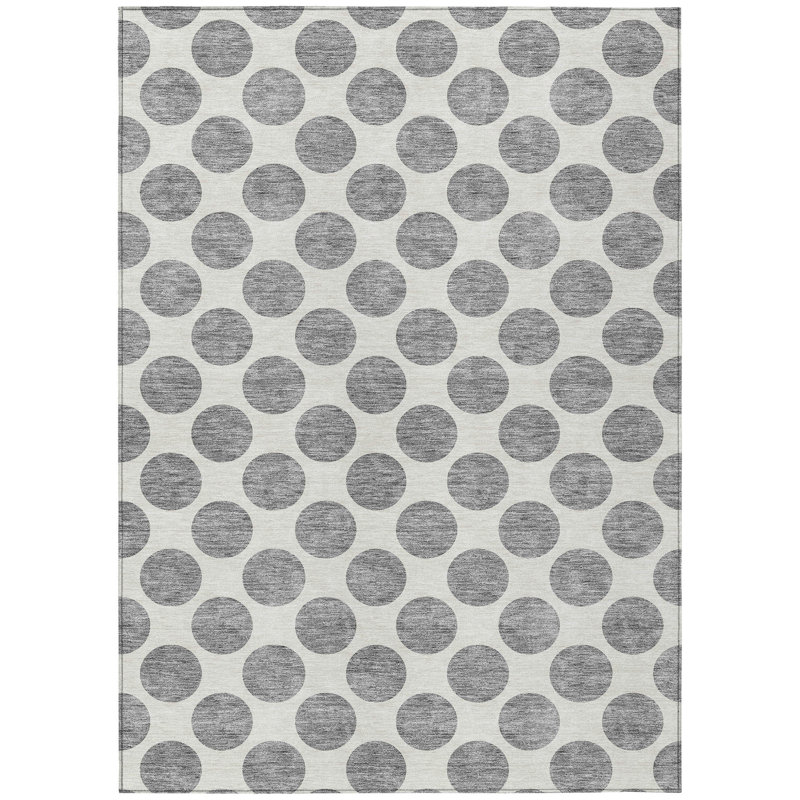 Tapis intérieur lavable à pois gris et ivoire 3 pi x 5 pi