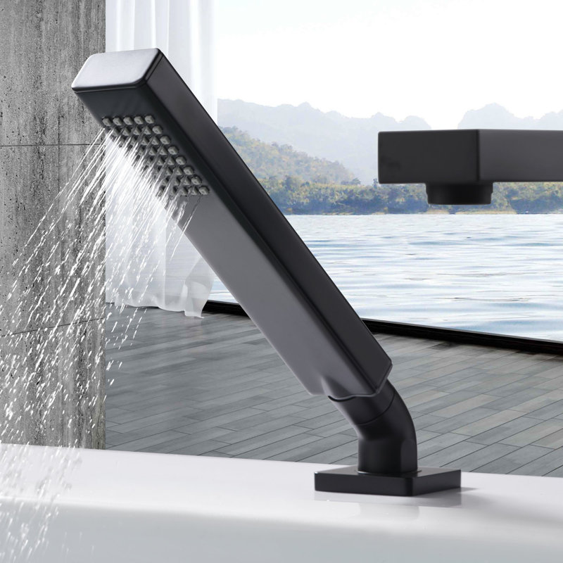 Robinet de baignoire romaine à deux poignées à fixation sur le comptoir à 8 poignées par minute avec douchette extractible et valve brute - noir mat