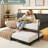 Twin Daybed with Trundle Bed, Bed Frame With  Charging Station,LED Lights And Storage Pockets-1800164163
