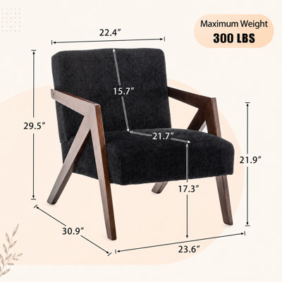 Elvaris 30.9" Mid-Century Modern Accent Chair with Rubber Wood Frame, Curved Arms, Upholstered Foam Cushions and 300 lb. Capacity