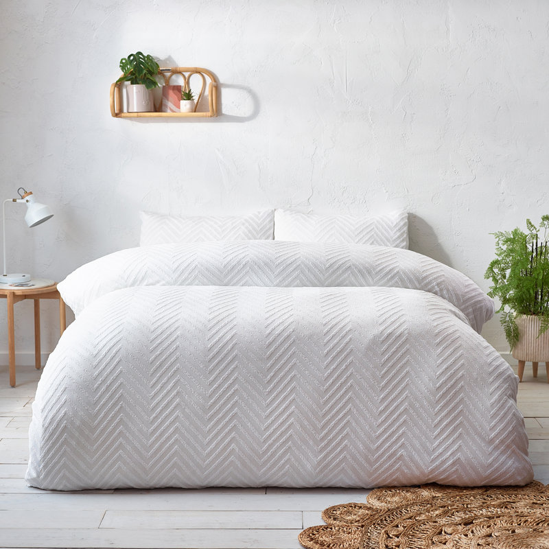 Giselly Duvet Cover Set, White, Super King Duvet Cover + 2 Standard Pillowcases