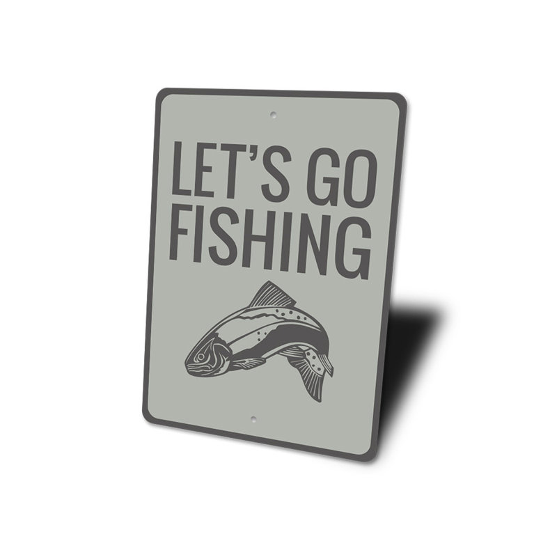 Plaque en aluminium «Allons à la pêche», H 18 po x l 12 po x P 0,06 po
