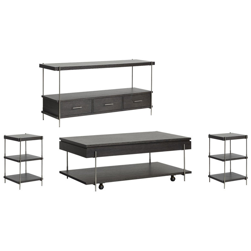 Table de cocktail à plateau relevable avec 2 tables d'appoint et canapé