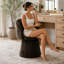 Tabouret de meuble-lavabo moderne rembourré avec base de piédestal sculpturale et dossier arrondi pour table de maquillage-1399749061