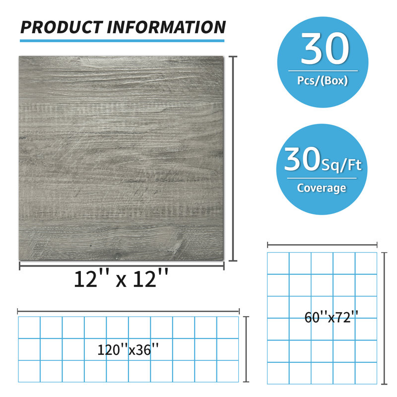 Revêtement de sol en vinyle 12 po x 12 po x 0,05 po, Taupe